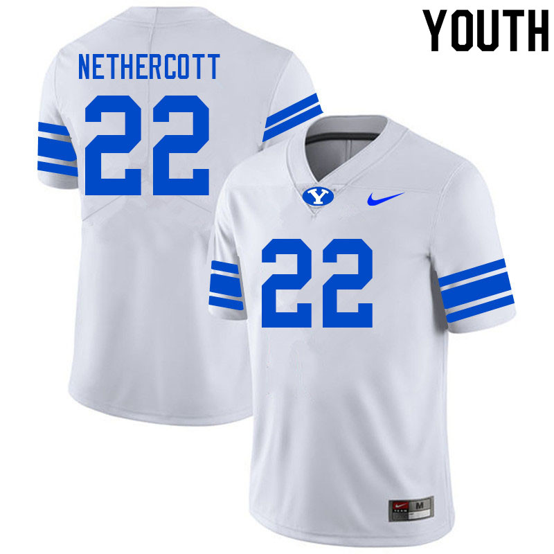 Youth #22 Nick Nethercott BYU Cougars College Football Jerseys Sale-White